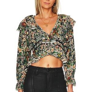 450T Free People Rudi Ruffle Top in the Night Garden floral pattern